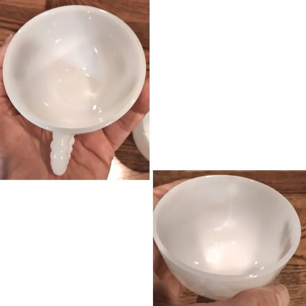 (G2) 2 Federal Glass Company Rosecrest Milk Glass Teacups (Replacements)